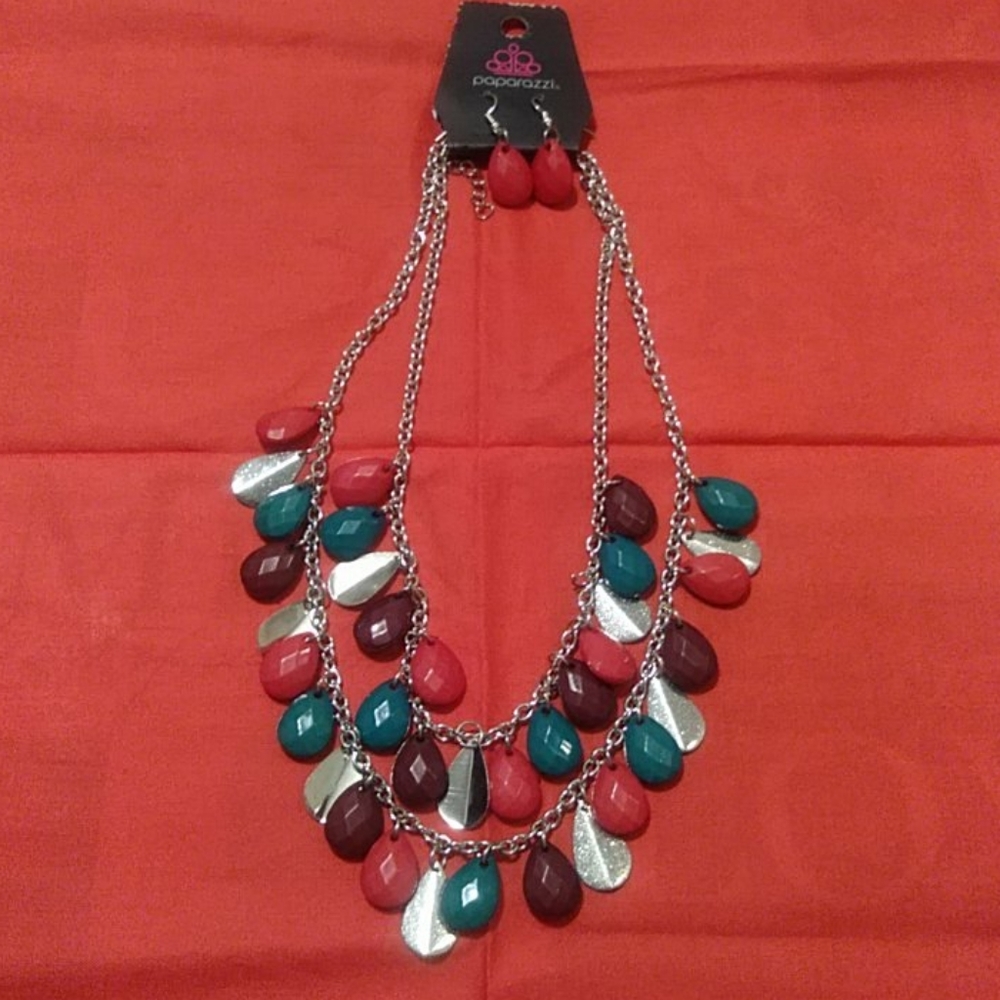 🔥 Sale🔥double silver chain necklace earring set